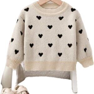 Tan Sweater with Black Heart Pattern